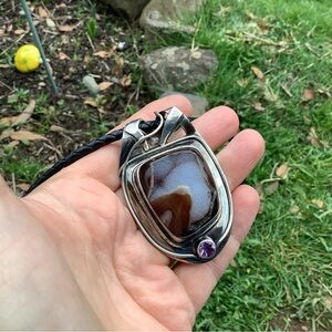 Huge Agate Amethyst Sterling Pendant